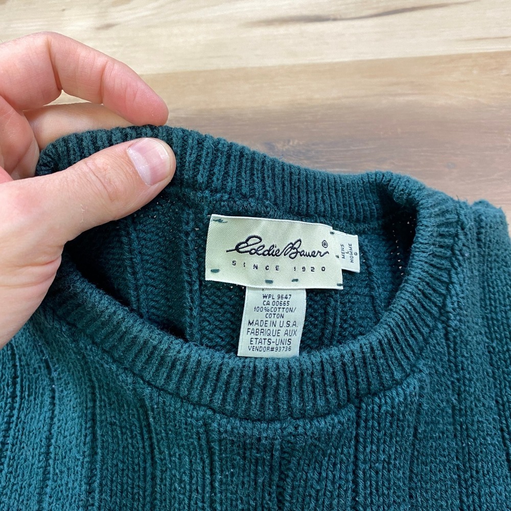 Eddie Bauer Sweater Mens L Vintage Heritage 100% Cotton Knit Green USA Made - Picture 2 of 7
